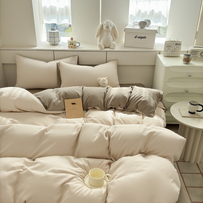 91家纺网 家纺一手货源 找家纺 可可家纺 2025新款纯色磨毛简约水洗棉单被套亲肤床单被套单件被罩 浅玉卡其