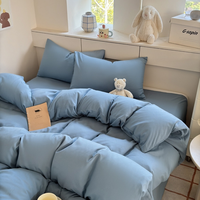 91家纺网 家纺一手货源 找家纺 可可家纺 2025新款纯色磨毛简约水洗棉单被套亲肤床单被套单件被罩 纯月光蓝