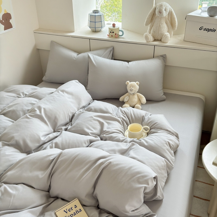 91家纺网 家纺一手货源 找家纺 可可家纺 2025新款纯色磨毛简约水洗棉单被套亲肤床单被套单件被罩 纯银灰