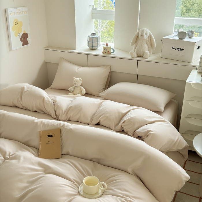 91家纺网 家纺一手货源 找家纺 可可家纺 2025新款纯色磨毛简约水洗棉单被套亲肤床单被套单件被罩 纯浅驼