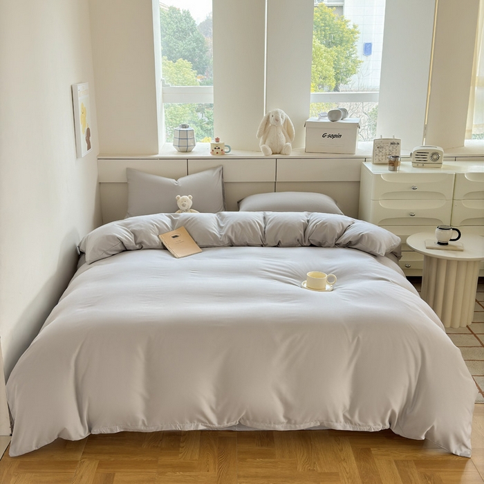 91家纺网 家纺一手货源 找家纺 可可家纺 2025新款纯色磨毛简约水洗棉单被套亲肤床单被套单件被罩 纯银灰