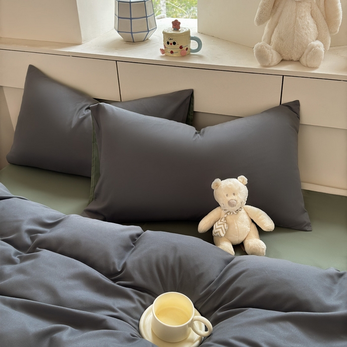 91家纺网 家纺一手货源 找家纺 可可家纺 2025新款纯色磨毛简约水洗棉单被套亲肤床单被套单件被罩 深灰抹茶
