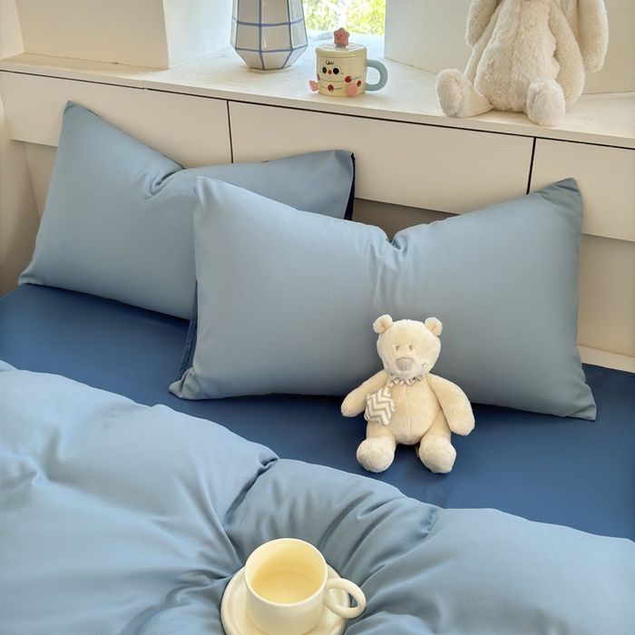 91家纺网 家纺一手货源 找家纺 可可家纺 2025新款纯色磨毛简约水洗棉单被套亲肤床单被套单件被罩 雾霾蓝海蓝