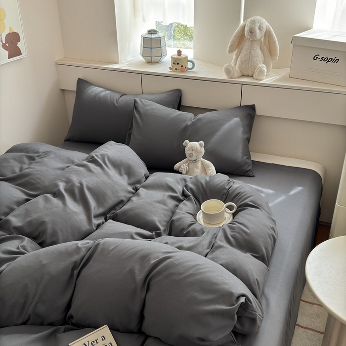 91家纺网 家纺一手货源 找家纺 可可家纺 2025新款纯色磨毛简约水洗棉单被套亲肤床单被套单件被罩 纯深灰