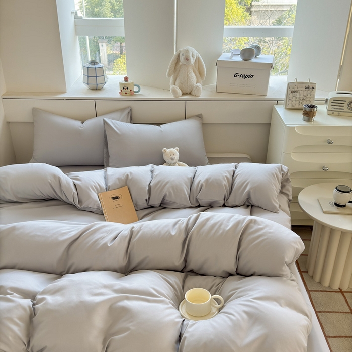 91家纺网 家纺一手货源 找家纺 可可家纺 2025新款纯色磨毛简约水洗棉单被套亲肤床单被套单件被罩 纯银灰