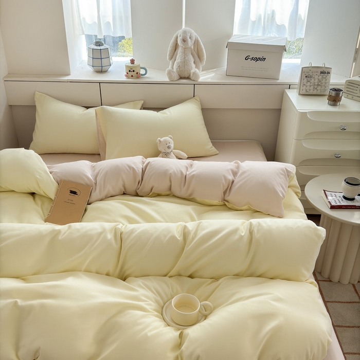 91家纺网 家纺一手货源 找家纺 可可家纺 2025新款纯色磨毛简约水洗棉单被套亲肤床单被套单件被罩 芝士奶茶