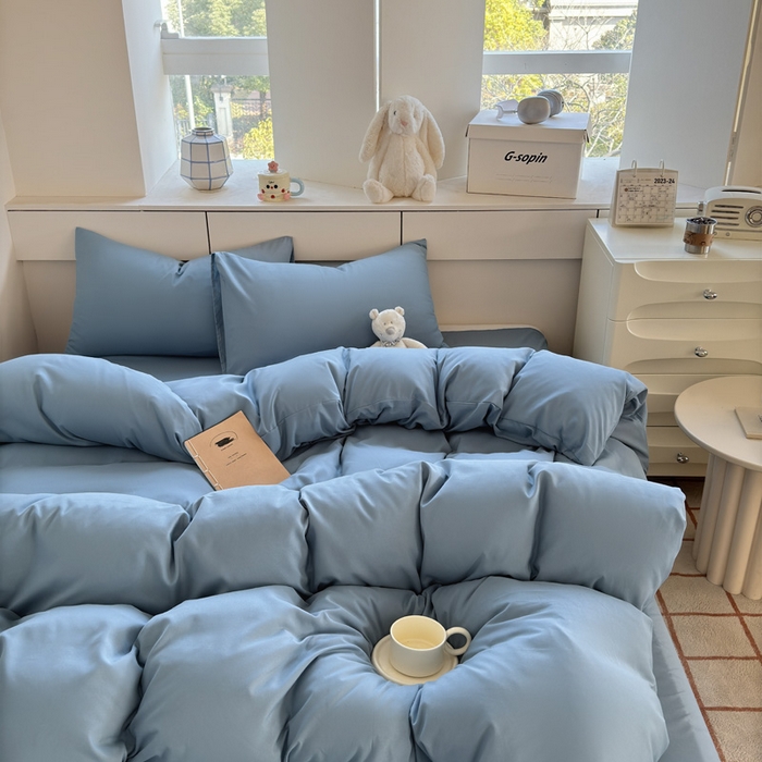 91家纺网 家纺一手货源 找家纺 可可家纺 2025新款纯色磨毛简约水洗棉单被套亲肤床单被套单件被罩 纯月光蓝
