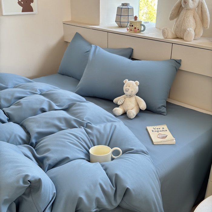 91家纺网 家纺一手货源 找家纺 可可家纺 2025新款纯色磨毛简约水洗棉单被套亲肤床单被套单件被罩 纯月光蓝
