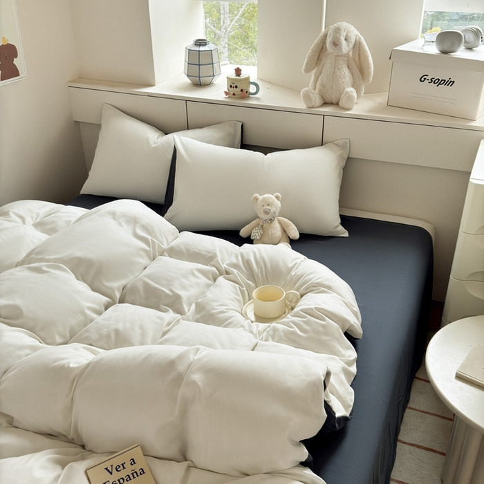 91家纺网 家纺一手货源 找家纺 可可家纺 2025新款纯色磨毛简约水洗棉单被套亲肤床单被套单件被罩 白蓝灰