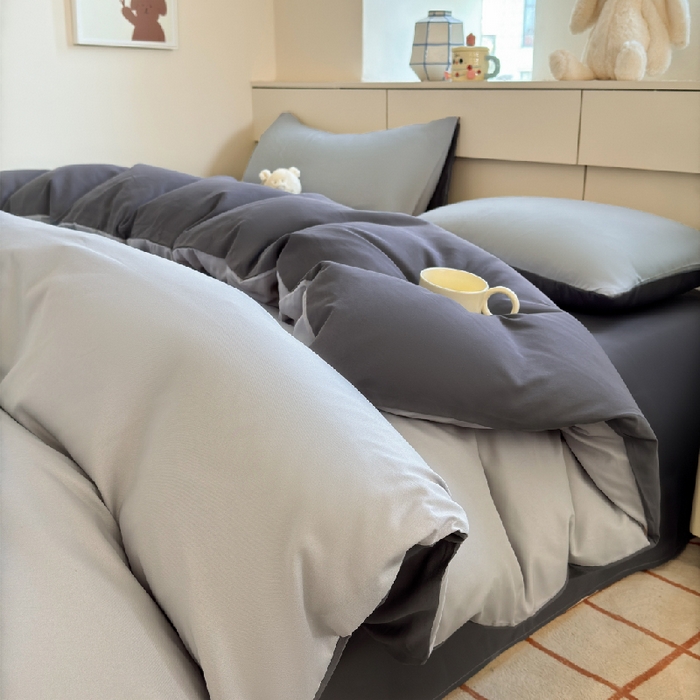 91家纺网 家纺一手货源 找家纺 可可家纺 2025新款纯色磨毛简约水洗棉单被套亲肤床单被套单件被罩 雾霾灰