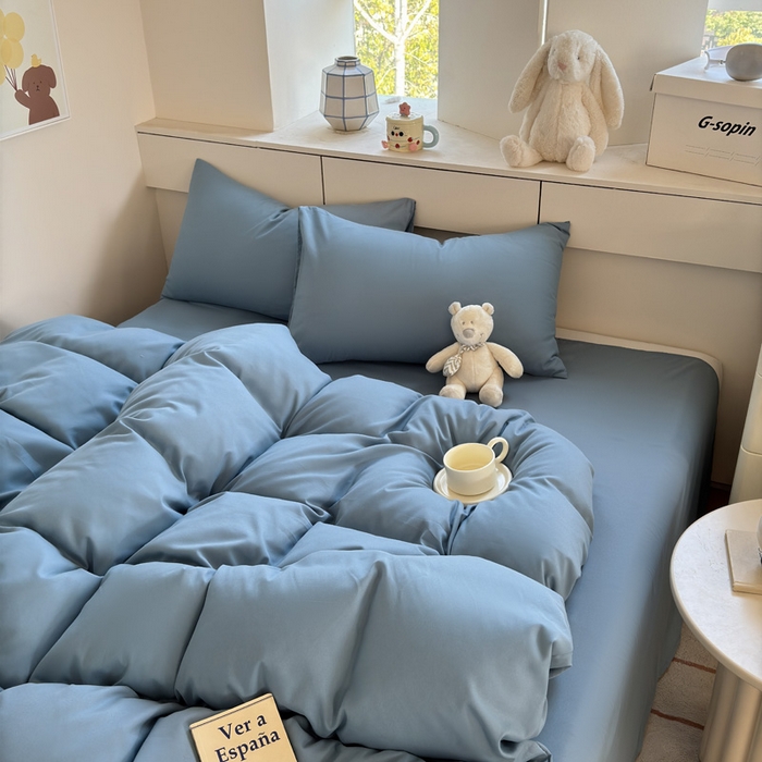 91家纺网 家纺一手货源 找家纺 可可家纺 2025新款纯色磨毛简约水洗棉单被套亲肤床单被套单件被罩 纯月光蓝