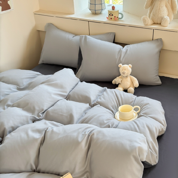 91家纺网 家纺一手货源 找家纺 可可家纺 2025新款纯色磨毛简约水洗棉单被套亲肤床单被套单件被罩 雾霾灰