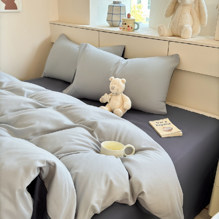91家纺网 家纺一手货源 找家纺 可可家纺 2025新款纯色磨毛简约水洗棉单被套亲肤床单被套单件被罩 雾霾灰