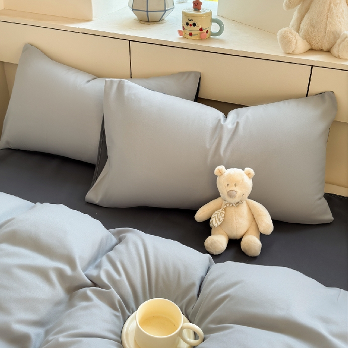 91家纺网 家纺一手货源 找家纺 可可家纺 2025新款纯色磨毛简约水洗棉单被套亲肤床单被套单件被罩 雾霾灰