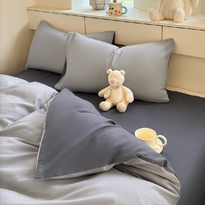91家纺网 家纺一手货源 找家纺 可可家纺 2025新款纯色磨毛简约水洗棉单被套亲肤床单被套单件被罩 雾霾灰