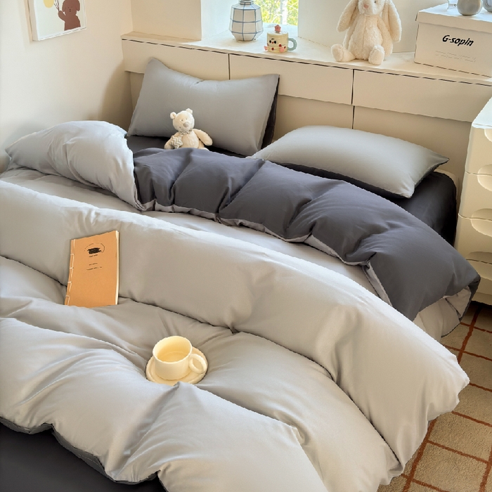 91家纺网 家纺一手货源 找家纺 可可家纺 2025新款纯色磨毛简约水洗棉单被套亲肤床单被套单件被罩 雾霾灰