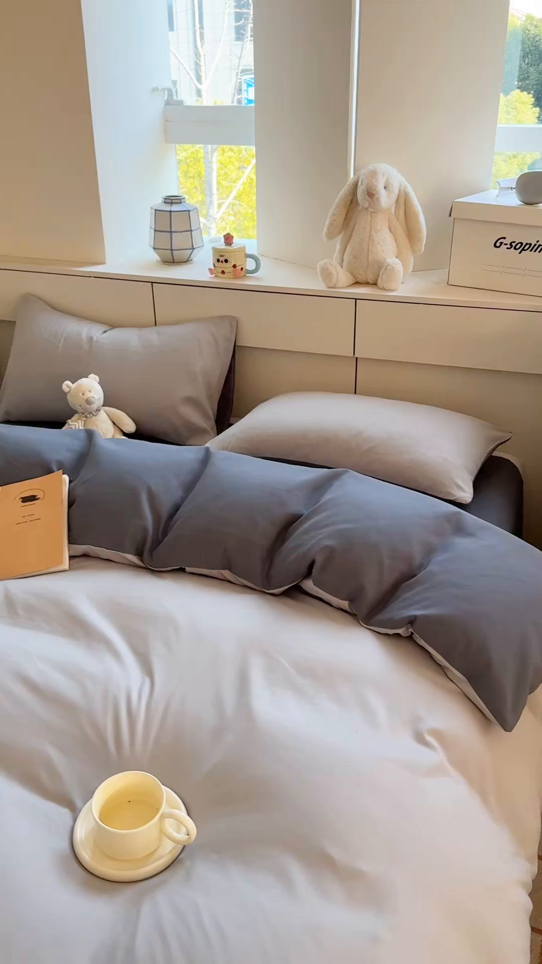 91家纺网 家纺一手货源 找家纺 可可家纺 2025新款纯色磨毛简约水洗棉单被套亲肤床单被套单件被罩 雾霾灰