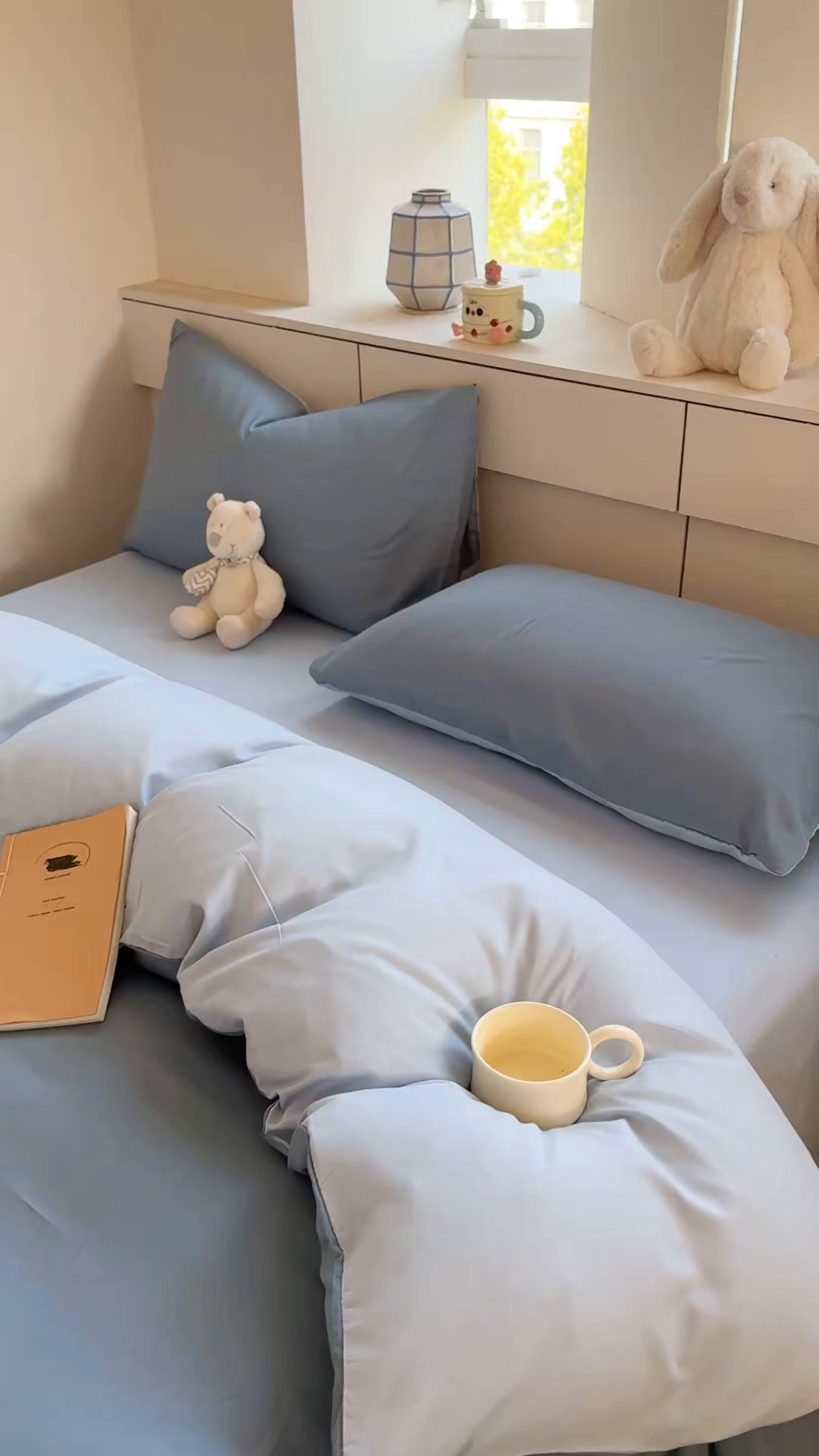 91家纺网 家纺一手货源 找家纺 可可家纺 2025新款纯色磨毛简约水洗棉单被套亲肤床单被套单件被罩 月光雾蓝