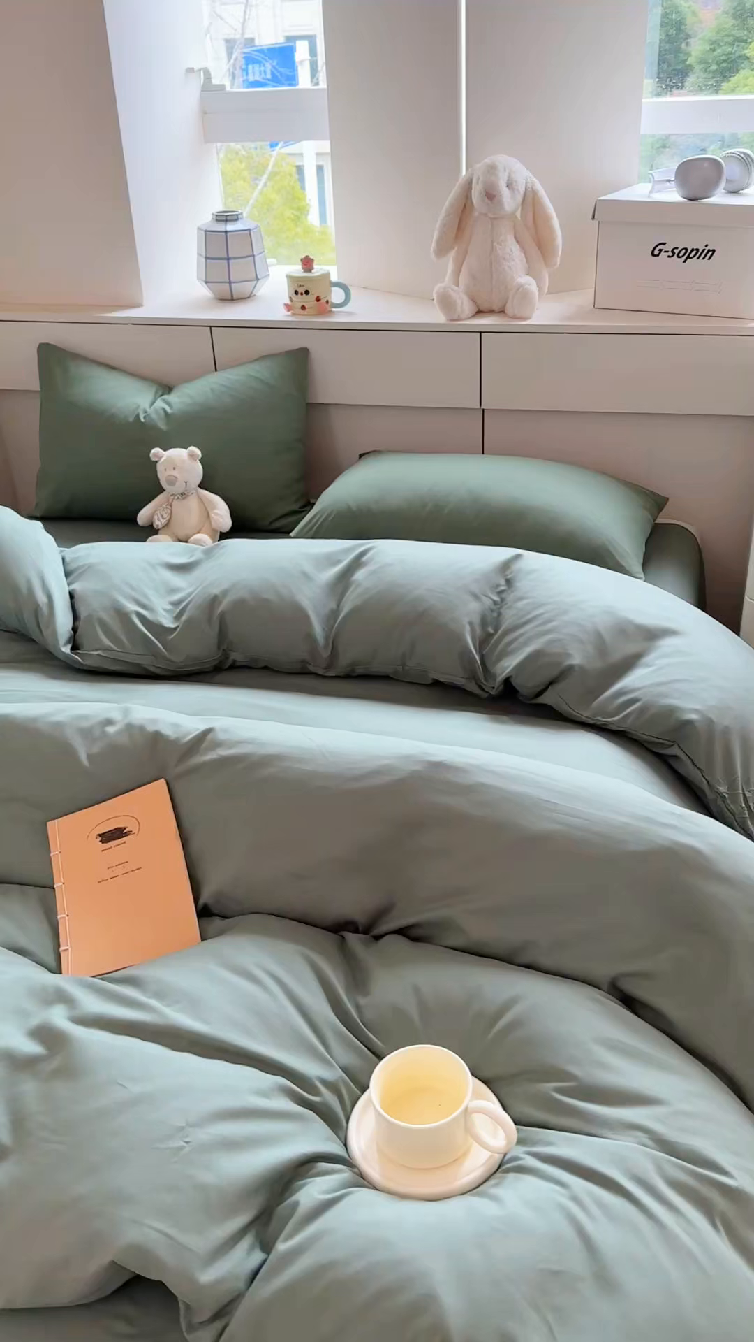 91家纺网 家纺一手货源 找家纺 可可家纺 2025新款纯色磨毛简约水洗棉单被套亲肤床单被套单件被罩 纯草绿