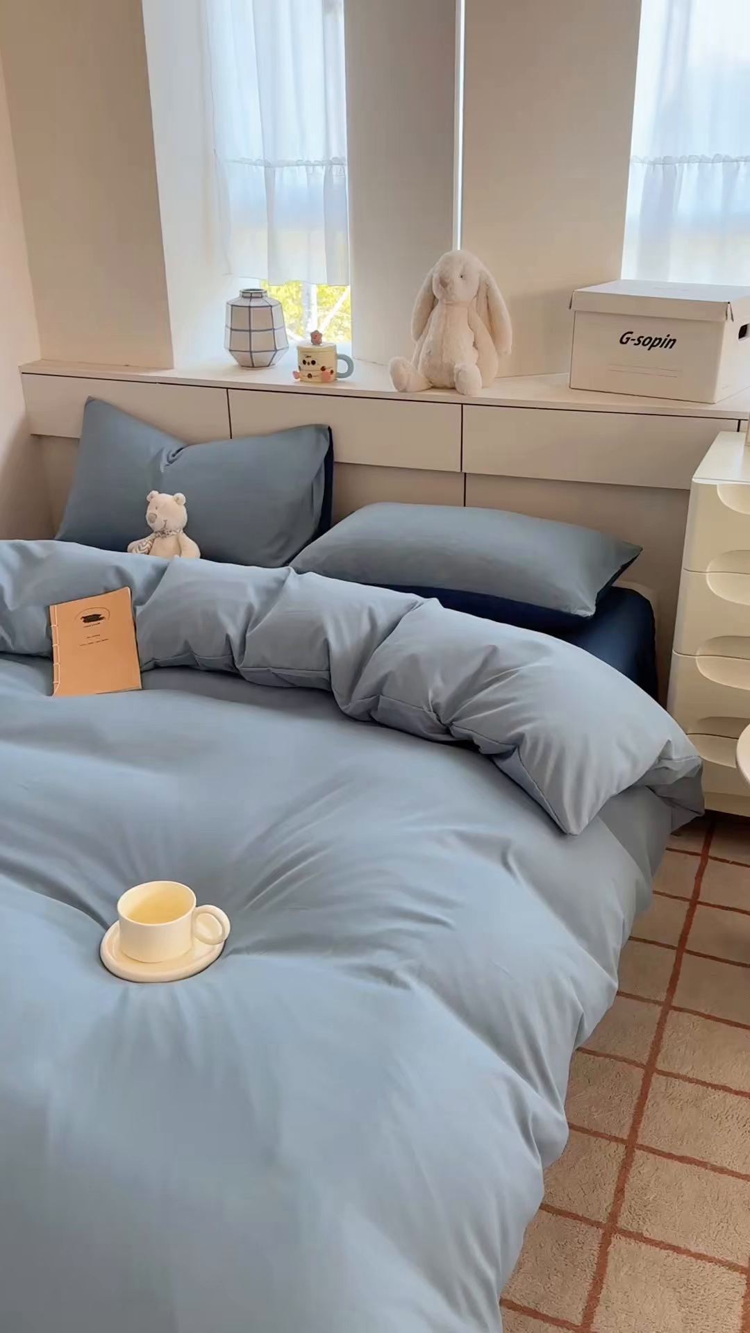 91家纺网 家纺一手货源 找家纺 可可家纺 2025新款纯色磨毛简约水洗棉单被套亲肤床单被套单件被罩 雾霾蓝海蓝