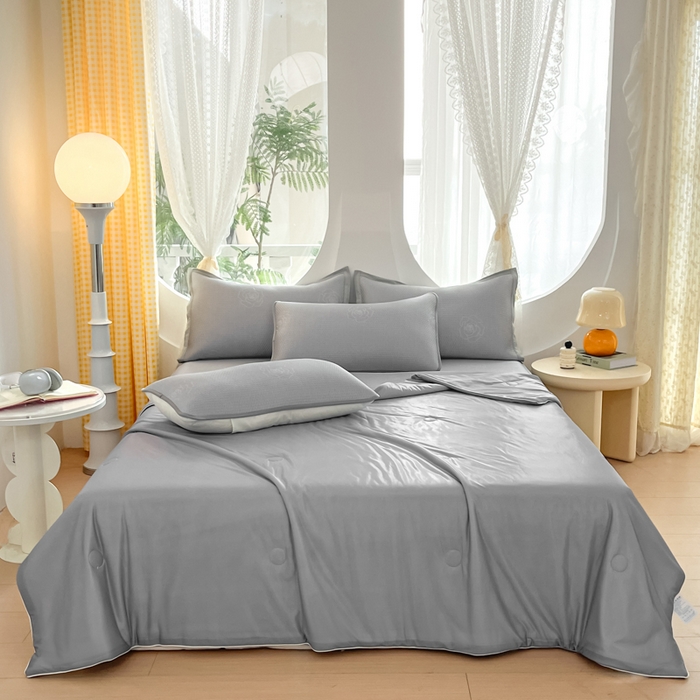 91家纺网 家纺一手货源 找家纺 （总）欧邦 2025春夏新款提花冰豆豆床笠款夏被夏凉被空调被四件套-牡丹花系列