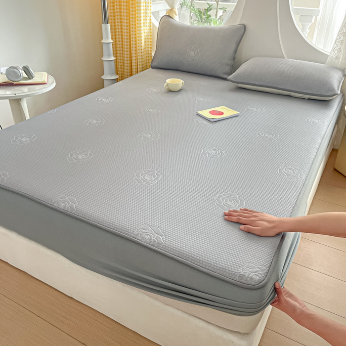 91家纺网 家纺一手货源 找家纺 （总）欧邦 2025春夏新款提花冰豆豆床笠款夏被夏凉被空调被四件套-牡丹花系列