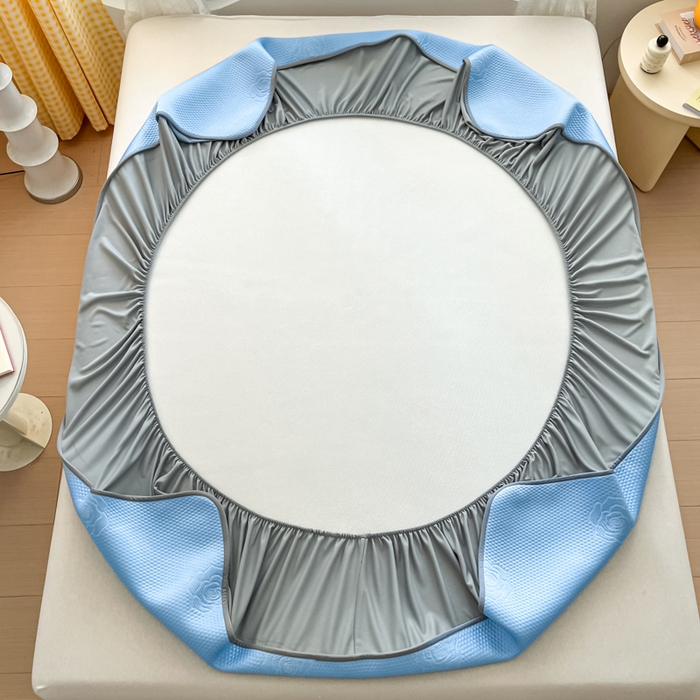 91家纺网 家纺一手货源 找家纺 欧邦 2025春夏新款提花冰豆豆床笠款夏被夏凉被空调被四件套-牡丹花系列 清雅蓝