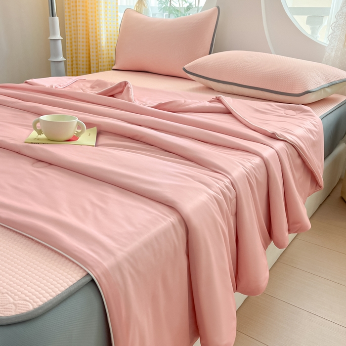 91家纺网 家纺一手货源 找家纺 欧邦 2025春夏新款提花冰豆豆床笠款夏被夏凉被空调被四件套-牡丹花系列 粉玉