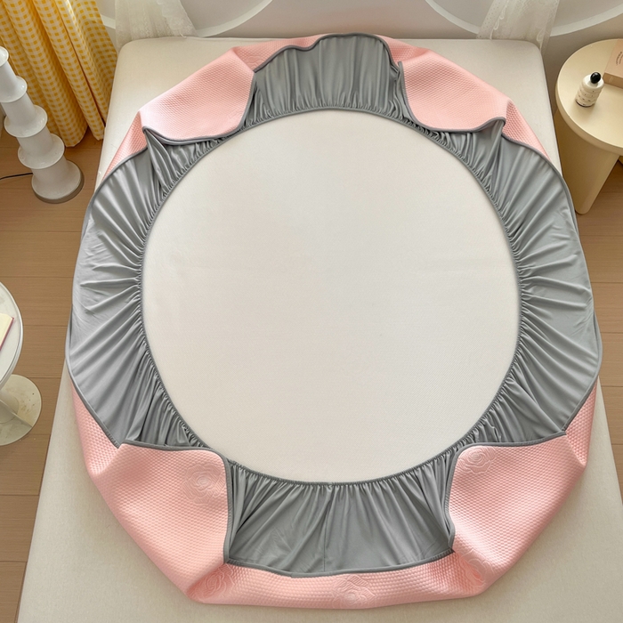 91家纺网 家纺一手货源 找家纺 欧邦 2025春夏新款提花冰豆豆床笠款夏被夏凉被空调被四件套-牡丹花系列 粉玉