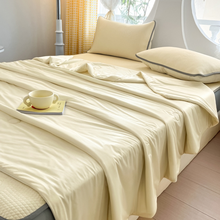 91家纺网 家纺一手货源 找家纺 欧邦 2025春夏新款提花冰豆豆床笠款夏被夏凉被空调被四件套-牡丹花系列 柠檬黄