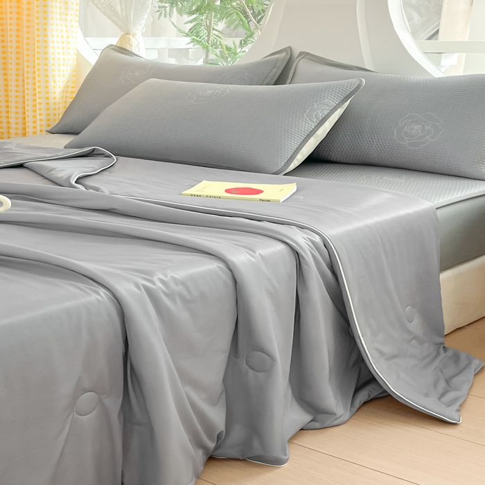 91家纺网 家纺一手货源 找家纺 （总）欧邦 2025春夏新款提花冰豆豆床笠款夏被夏凉被空调被四件套-牡丹花系列