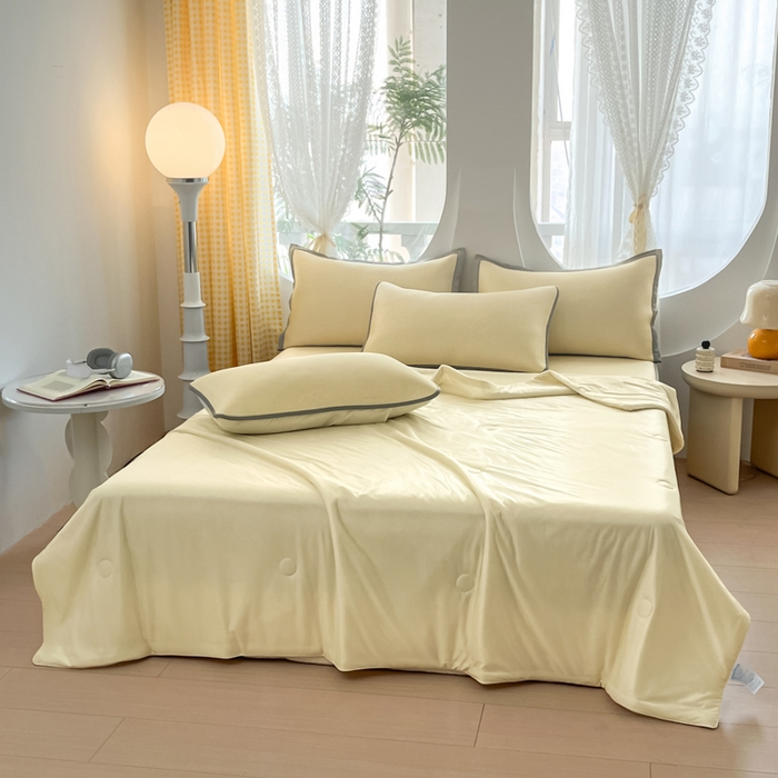 91家纺网 家纺一手货源 找家纺 欧邦 2025春夏新款提花冰豆豆床笠款夏被夏凉被空调被四件套-牡丹花系列 柠檬黄