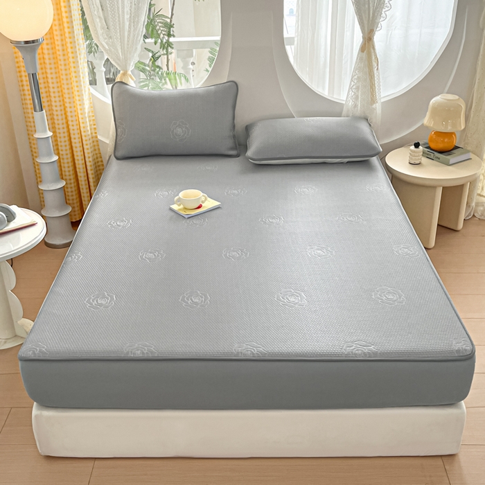 91家纺网 家纺一手货源 找家纺 （总）欧邦 2025春夏新款提花冰豆豆床笠款夏被夏凉被空调被四件套-牡丹花系列