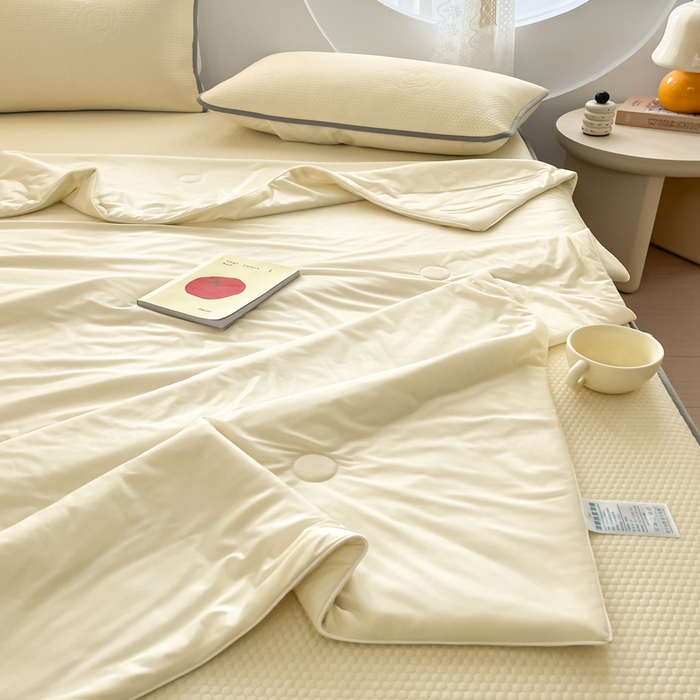 91家纺网 家纺一手货源 找家纺 欧邦 2025春夏新款提花冰豆豆床笠款夏被夏凉被空调被四件套-牡丹花系列 柠檬黄