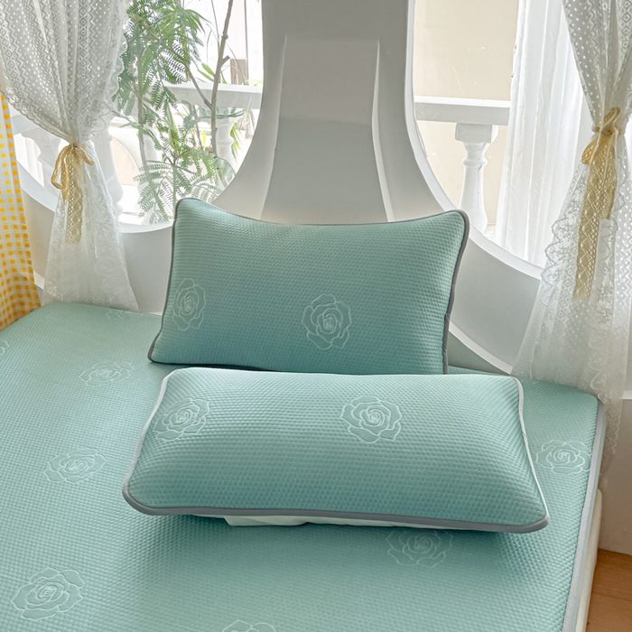 91家纺网 家纺一手货源 找家纺 欧邦 2025春夏新款提花冰豆豆床笠款夏被夏凉被空调被四件套-牡丹花系列 冰爽绿