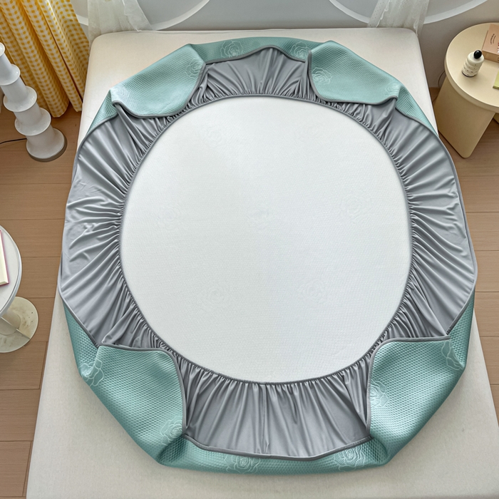 91家纺网 家纺一手货源 找家纺 欧邦 2025春夏新款提花冰豆豆床笠款夏被夏凉被空调被四件套-牡丹花系列 冰爽绿