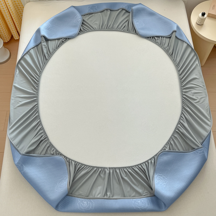 91家纺网 家纺一手货源 找家纺 欧邦 2025春夏新款提花冰豆豆床笠款夏被夏凉被空调被四件套-牡丹花系列 蓝灰