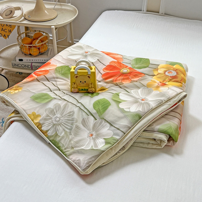 91家纺网 家纺一手货源 找家纺 庭彤 2025新款5D夏被空调被A类云母仿锦氨凉感丝夏凉被子被芯【 量大可谈】 5D数码浅夏花语