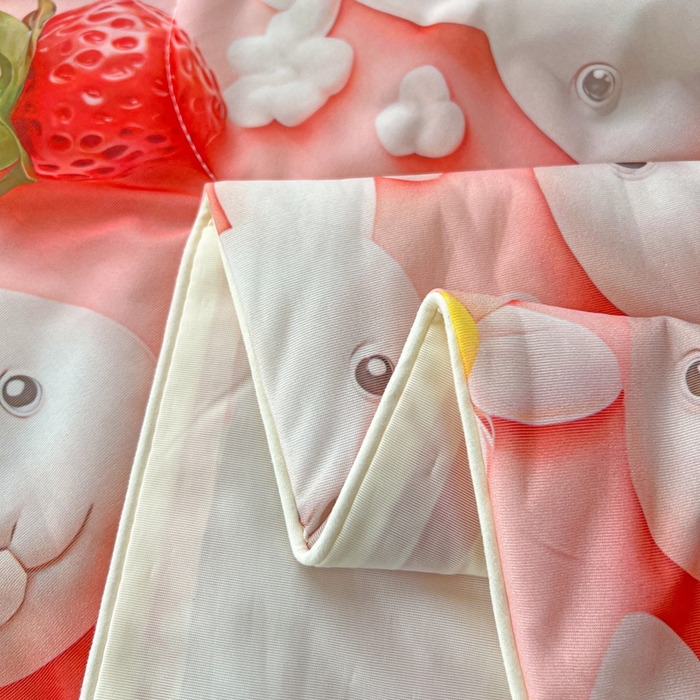 91家纺网 家纺一手货源 找家纺 庭彤 2025新款5D夏被空调被A类云母仿锦氨凉感丝夏凉被子被芯【 量大可谈】 5D数码草莓兔