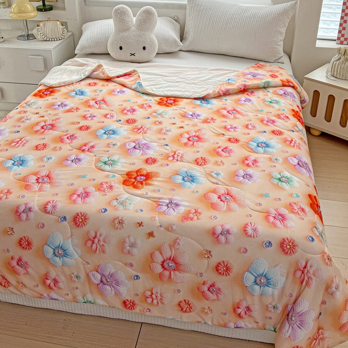 91家纺网 家纺一手货源 找家纺 庭彤 2025新款5D夏被空调被A类云母仿锦氨凉感丝夏凉被子被芯【 量大可谈】 5D数码桃花朵朵