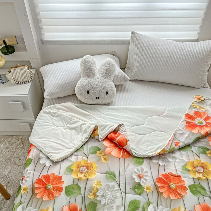 91家纺网 家纺一手货源 找家纺 庭彤 2025新款5D夏被空调被A类云母仿锦氨凉感丝夏凉被子被芯【 量大可谈】 5D数码浅夏花语