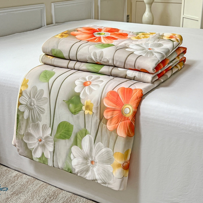 91家纺网 家纺一手货源 找家纺 庭彤 2025新款5D夏被空调被A类云母仿锦氨凉感丝夏凉被子被芯【 量大可谈】 5D数码浅夏花语