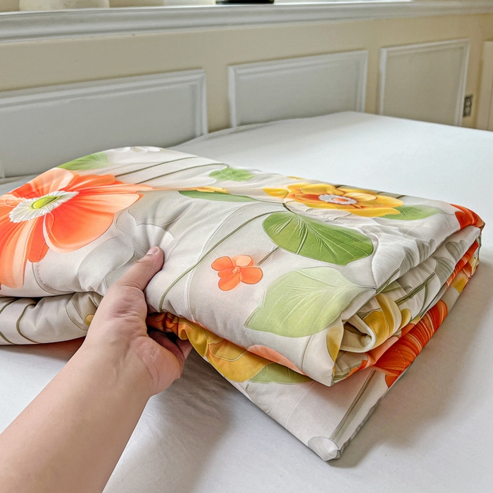 91家纺网 家纺一手货源 找家纺 庭彤 2025新款5D夏被空调被A类云母仿锦氨凉感丝夏凉被子被芯【 量大可谈】 5D数码浅夏花语