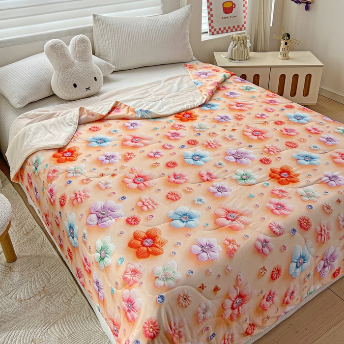 91家纺网 家纺一手货源 找家纺 庭彤 2025新款5D夏被空调被A类云母仿锦氨凉感丝夏凉被子被芯【 量大可谈】 5D数码桃花朵朵