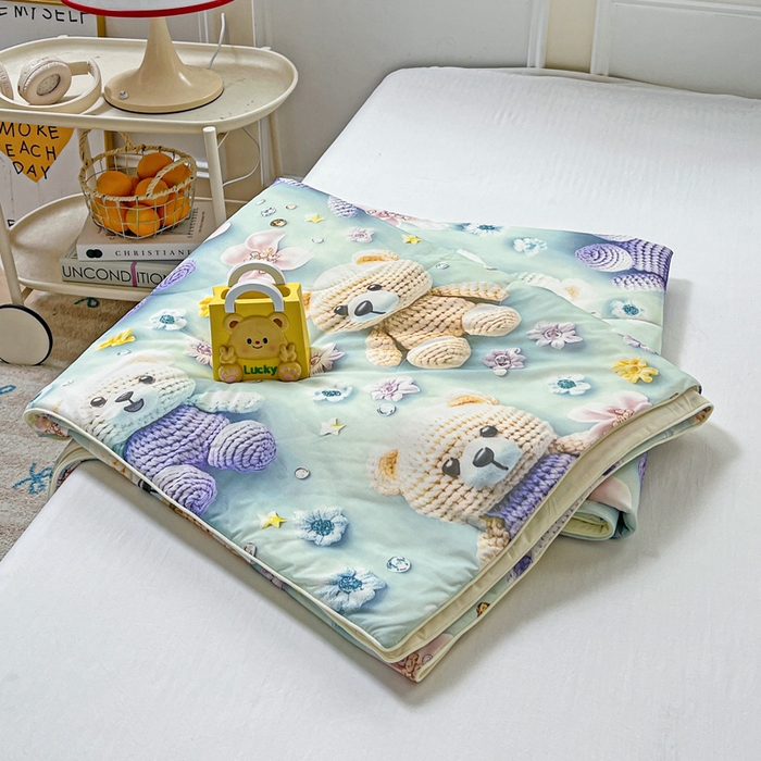 91家纺网 家纺一手货源 找家纺 庭彤 2025新款5D夏被空调被A类云母仿锦氨凉感丝夏凉被子被芯【 量大可谈】 5D数码布偶熊