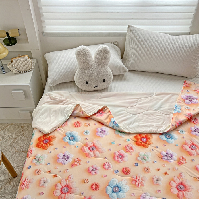 91家纺网 家纺一手货源 找家纺 庭彤 2025新款5D夏被空调被A类云母仿锦氨凉感丝夏凉被子被芯【 量大可谈】 5D数码桃花朵朵