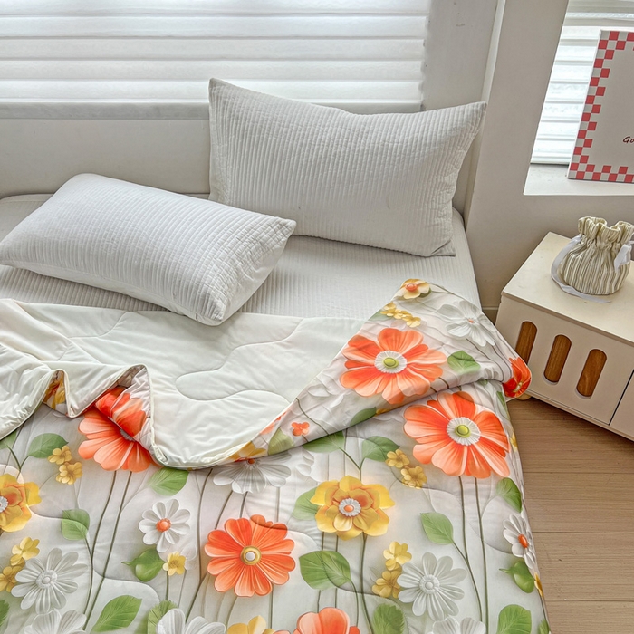 91家纺网 家纺一手货源 找家纺 庭彤 2025新款5D夏被空调被A类云母仿锦氨凉感丝夏凉被子被芯【 量大可谈】 5D数码浅夏花语