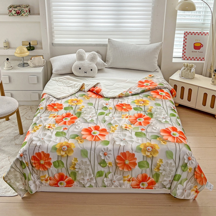 91家纺网 家纺一手货源 找家纺 庭彤 2025新款5D夏被空调被A类云母仿锦氨凉感丝夏凉被子被芯【 量大可谈】 5D数码浅夏花语