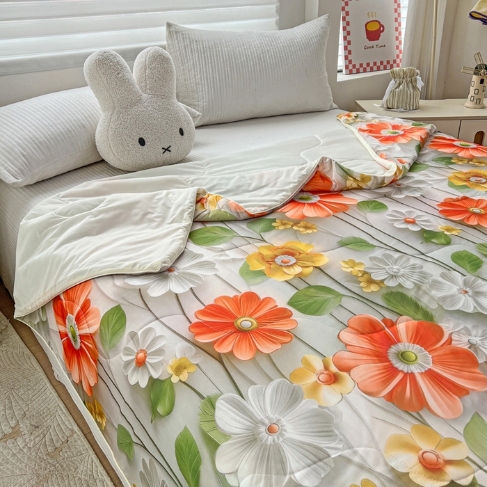 91家纺网 家纺一手货源 找家纺 庭彤 2025新款5D夏被空调被A类云母仿锦氨凉感丝夏凉被子被芯【 量大可谈】 5D数码浅夏花语