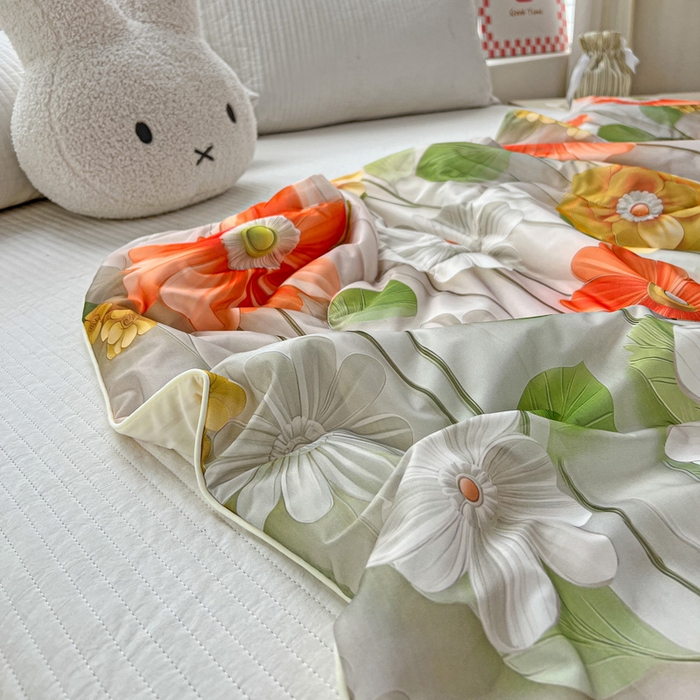 91家纺网 家纺一手货源 找家纺 庭彤 2025新款5D夏被空调被A类云母仿锦氨凉感丝夏凉被子被芯【 量大可谈】 5D数码浅夏花语